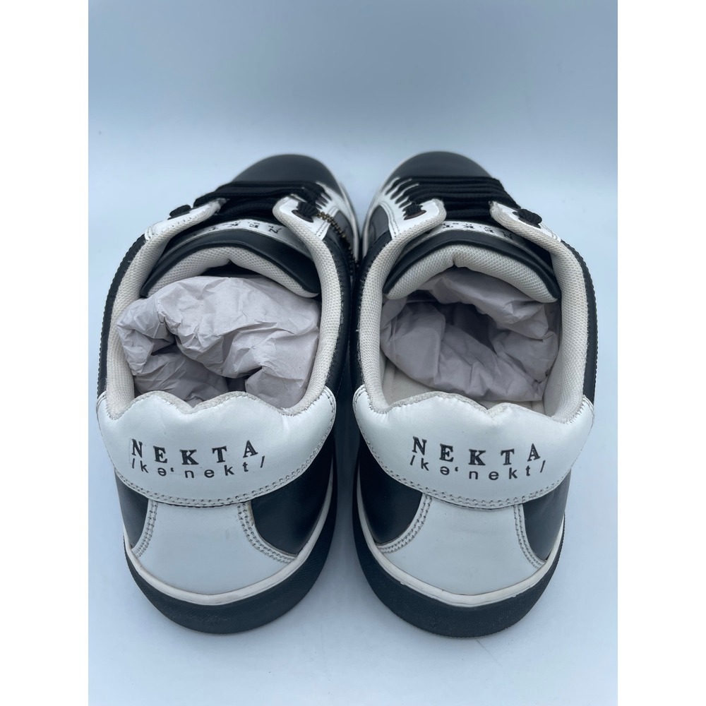 Nekta Genesis Mens 12 Black White Leather Low Top Sneakers Shoes Monochrome - Picture 4 of 8
